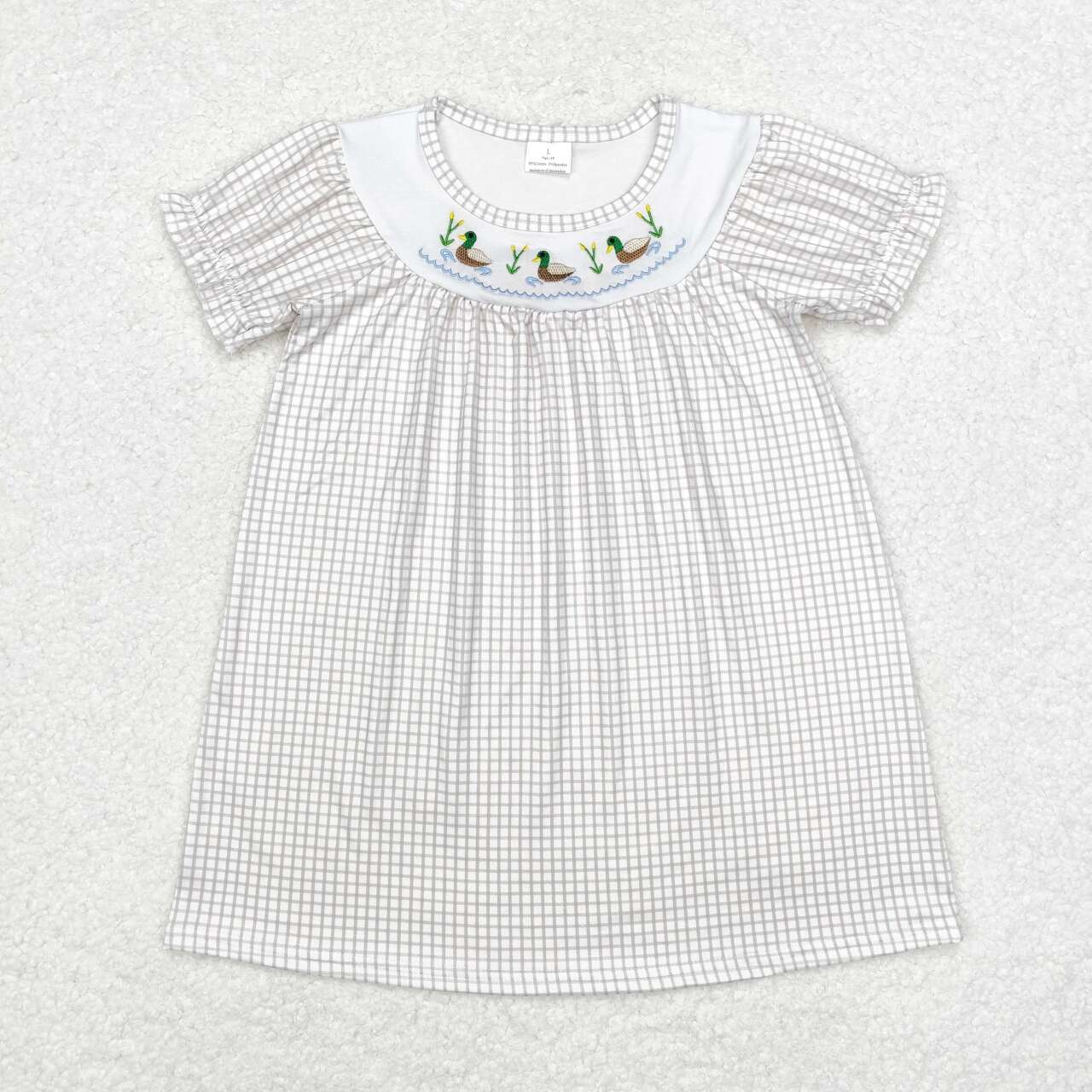 GSD1410 Embroidered Duck Plaid Short Sleeve Dress