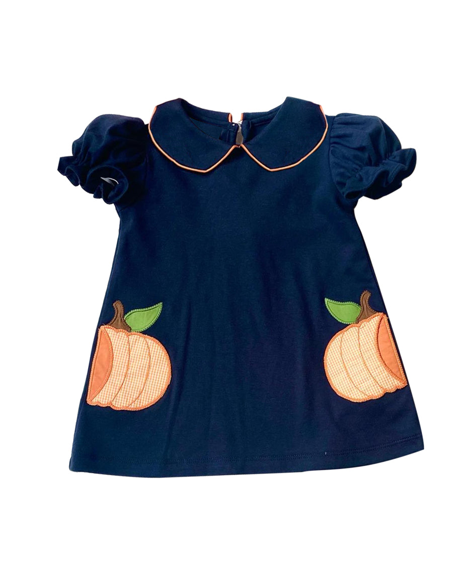 presale GSD1414  Pumpkin navy blue short-sleeved dress with baby collar  2024 7.23