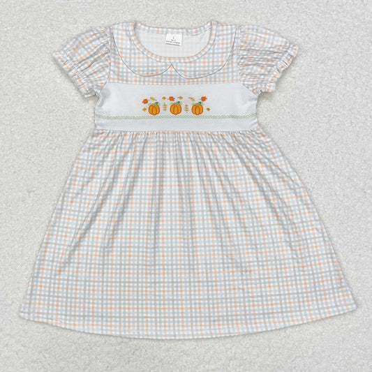 GSD1420 Pumpkin Collar Plaid Short Sleeve Dress