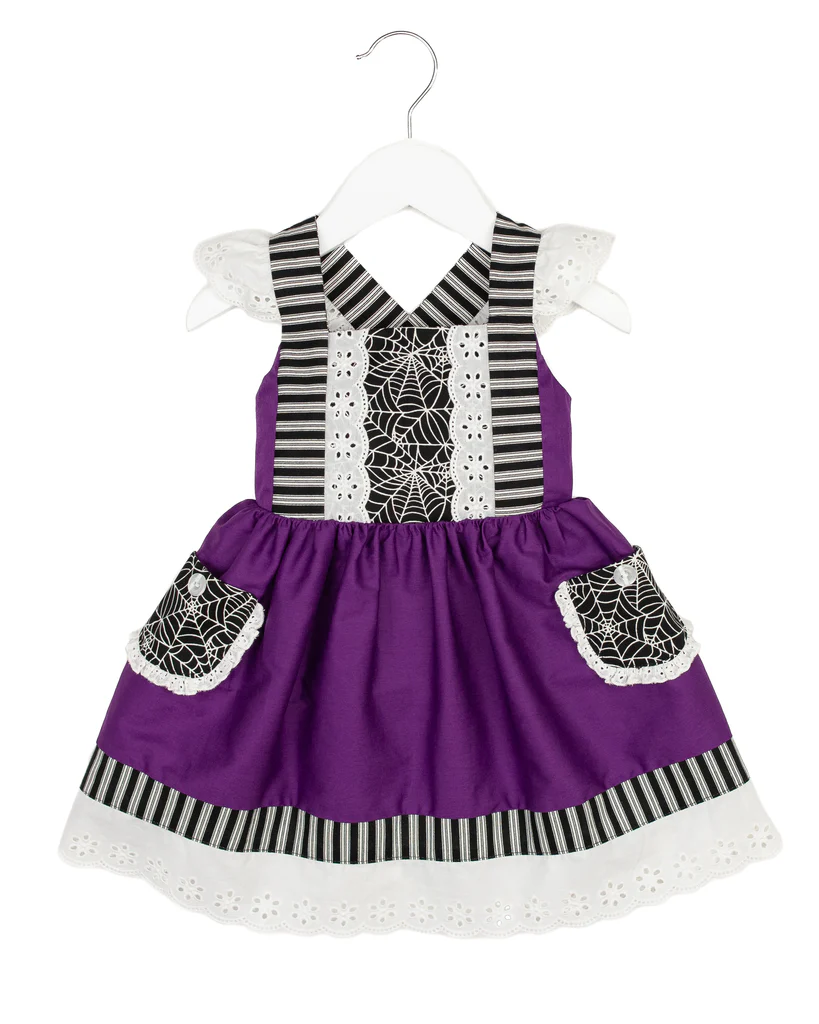 presale GSD1426 Halloween Spider Web Lace Pocket Purple Fly Sleeve Dress   2024 8.14