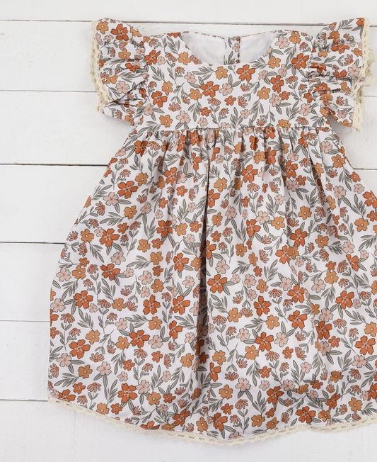 presale GSD1430 Orange Flower and Leaf Short Sleeve Dress 2024 9.18