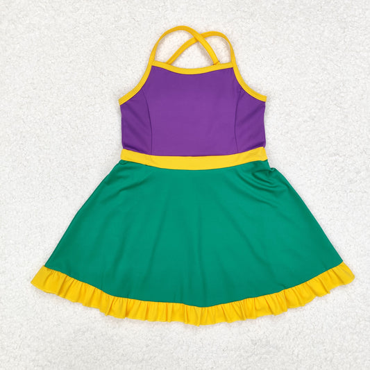 GSD1431 Yellow Lace Purple Green Sports Sleeveless Dress