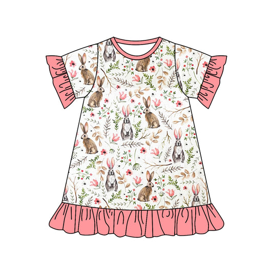 presale GSD1438 White short-sleeved dress with pink lace and flowers  2024 9.27