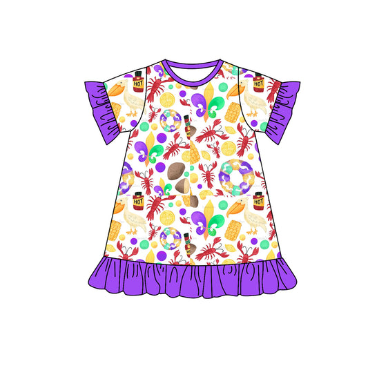 presale GSD1442  Mardi Gras Lobster Purple Lace White Short Sleeve Dress  2024 9.28