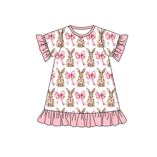 presale GSD1443  White short-sleeved dress with pink lace and rabbit bow pattern 2024 9.28