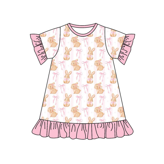 presale GSD1444 Pink striped short-sleeved dress with rabbit bow pattern lace 2024 9.28