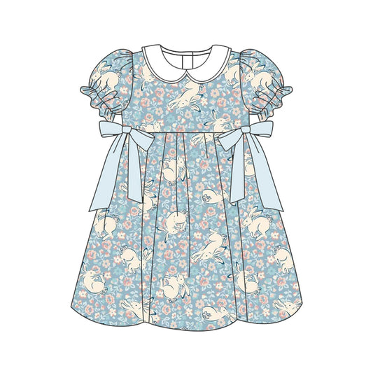 presale GSD1446 Flower bunny light blue bow doll collar short-sleeved dress  2024 9.28