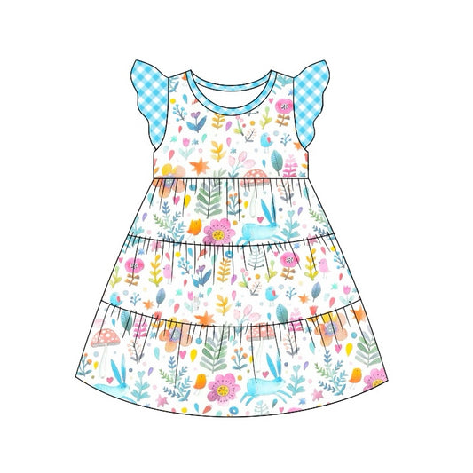 presale GSD1447  Rabbit flower leaf blue plaid lace white flying sleeve dress 2024 9.28