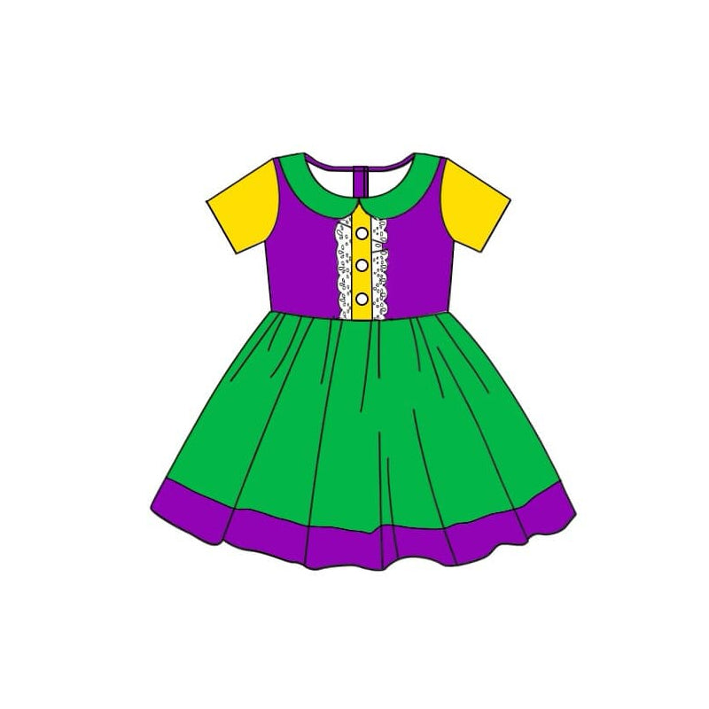 presale GSD1454  Carnival yellow green purple baby collar short sleeve dress 2024 10.8