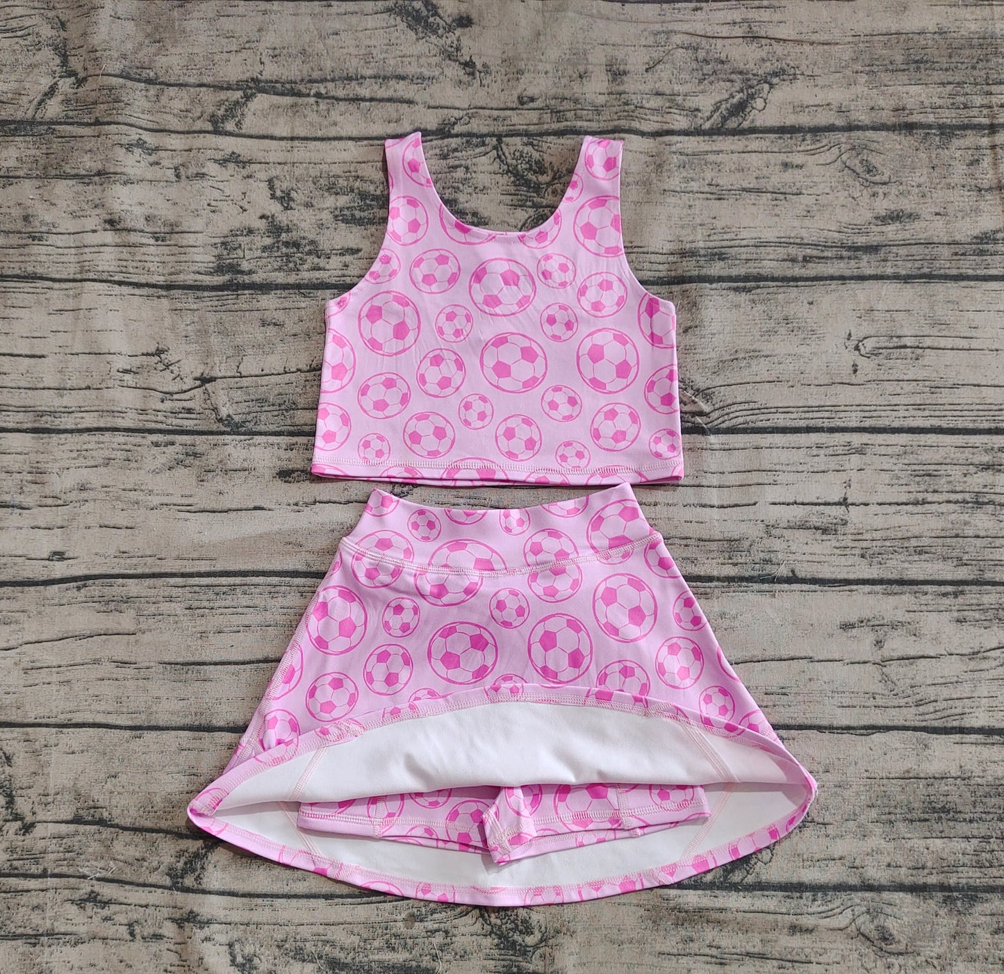 GSD1468  Baby Girls Football Pink Sleeveless Pants Skirt Set  D 4.16