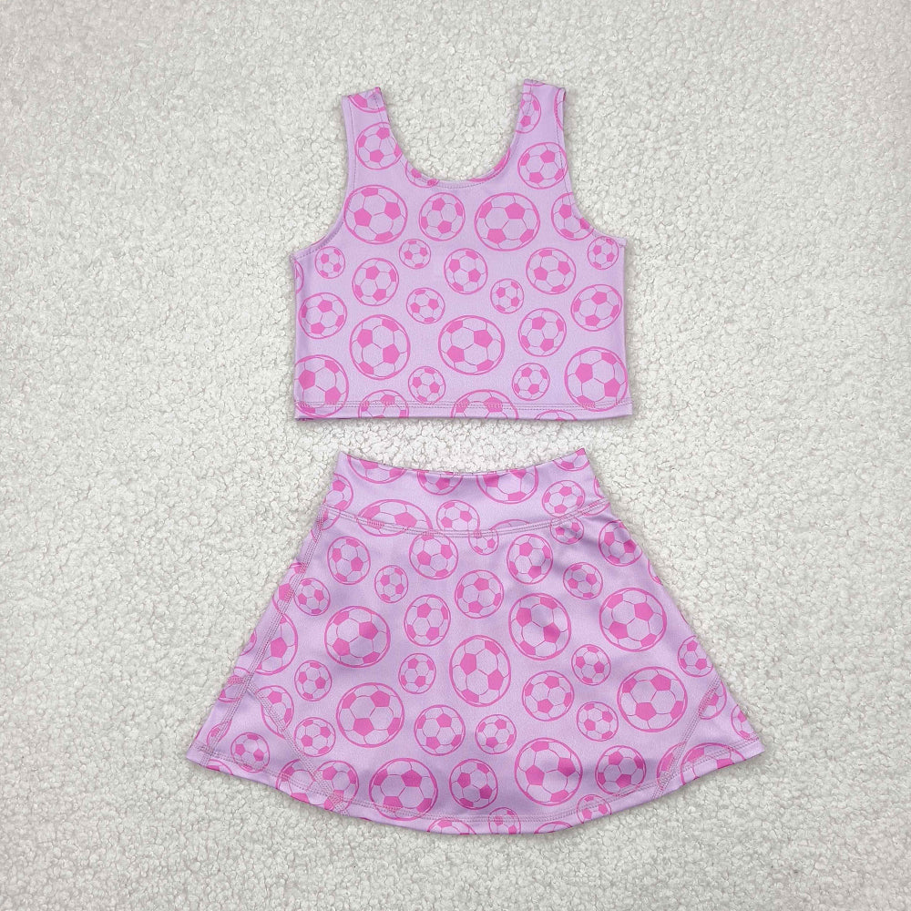 GSD1468  Baby Girls Football Pink Sleeveless Pants Skirt Set  D 4.16