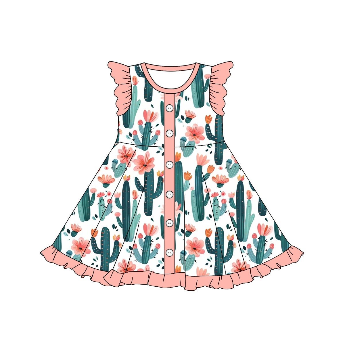 presale GSD1471  Cactus Flower Button Pink Lace White Fly Sleeve Dress  2024 10.16