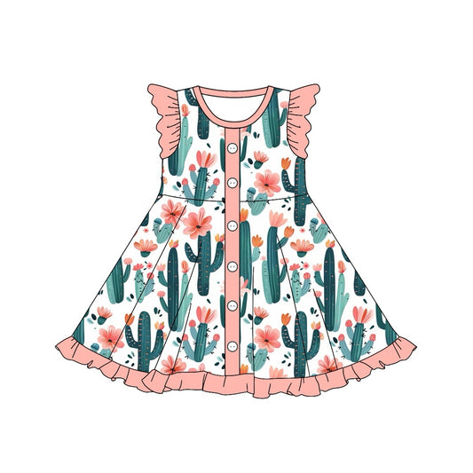 presale GSD1471  Cactus Flower Button Pink Lace White Fly Sleeve Dress  2024 10.16
