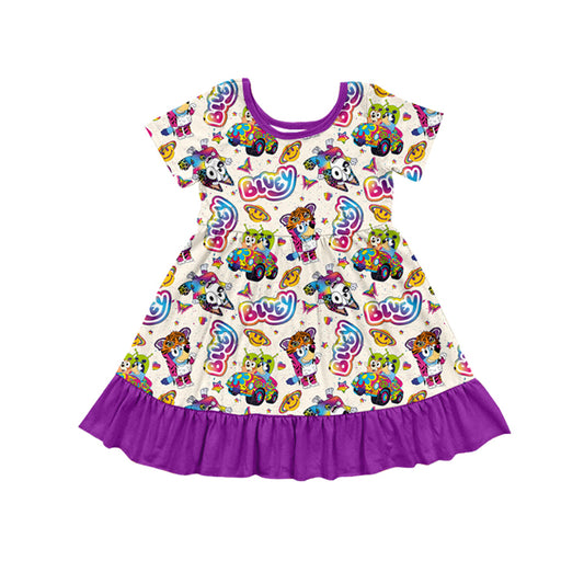 presale GSD1472  Cartoon Butterfly Purple Lace Beige Short Sleeve Dress   2024 10.17