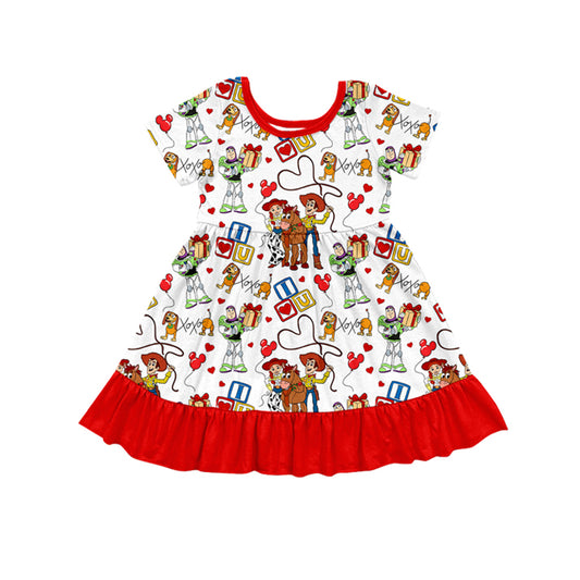 presale GSD1474 Valentine's Day Heart Balloon Red Lace White Short Sleeve Dress D 4.5