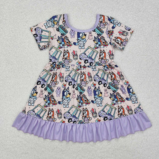 GSD1491 easter Car Purple Lace Short Sleeve Dress