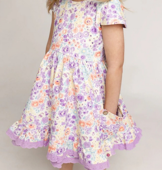presale GSD1498 Purple and white short-sleeved dress with floral pockets 2024 10.22