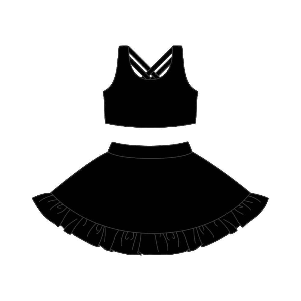 presale GSD1503 Solid black yoga vest pants skirt set   2024 10.22