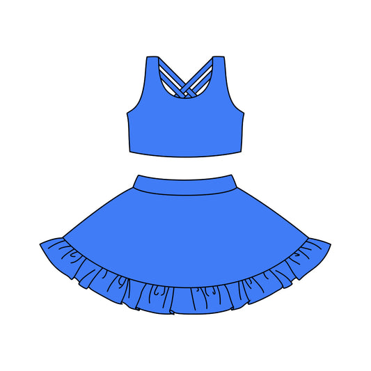 presale GSD1504 Solid blue yoga vest pants skirt set   2024 10.22