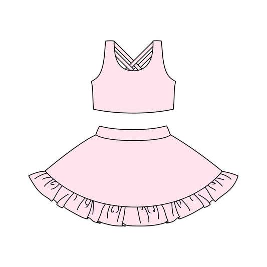 presale GSD1506 Solid pink yoga wear vest pants skirt set 2024 10.22