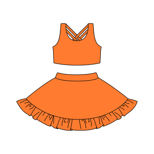 presale GSD1507 Solid orange yoga vest pants skirt set 2024 10.22