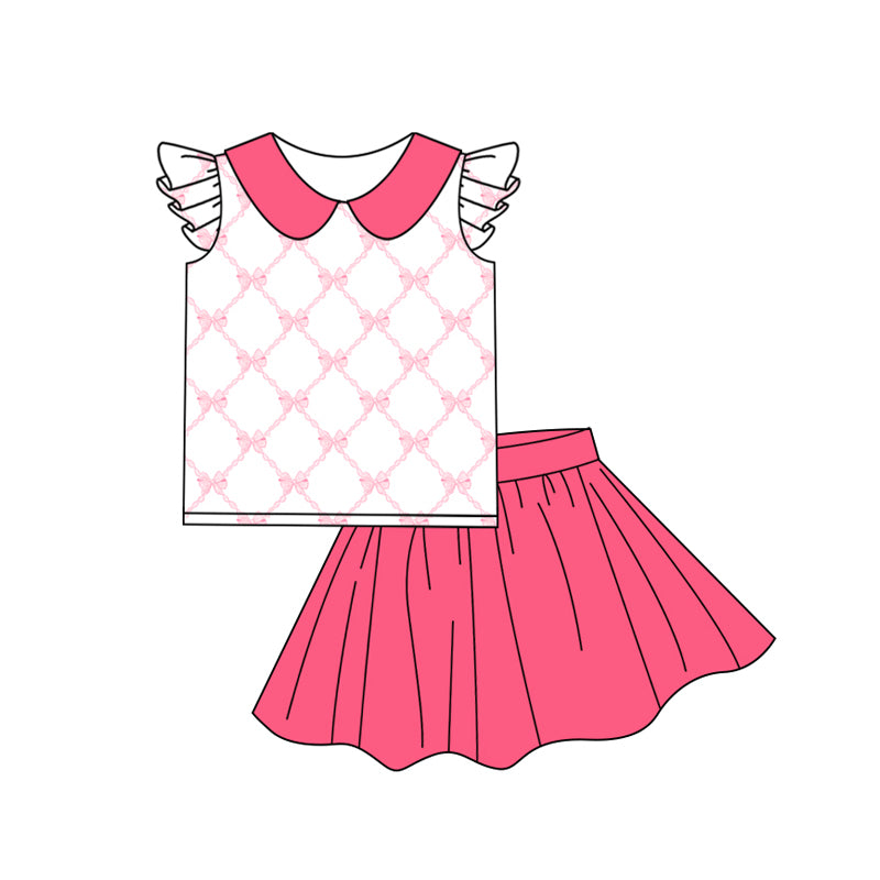 presale  GSD1510  Rose red flying sleeve short skirt suit with bow pattern  2024 10.23