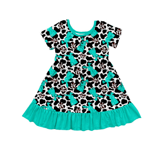 presale GSD1513 Easter Bunny Cow Pattern Teal Lace Short Sleeve Dress 2024 10.23