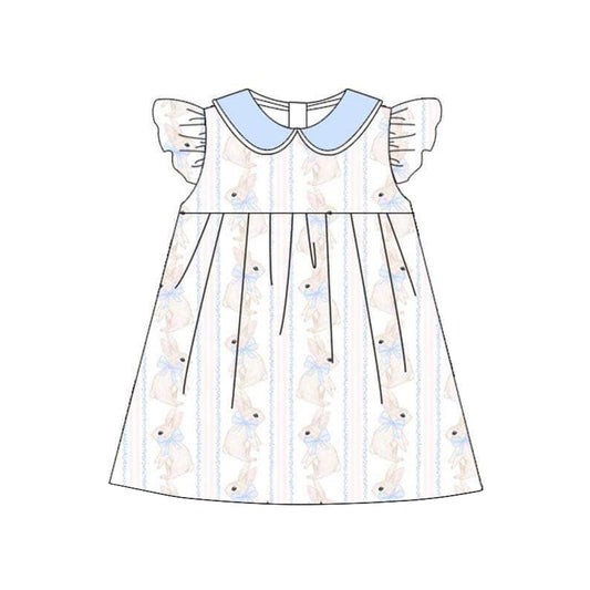 presale GSD1521 Easter bunny bow pattern blue baby doll collar white flying sleeve dress  2024 10.25
