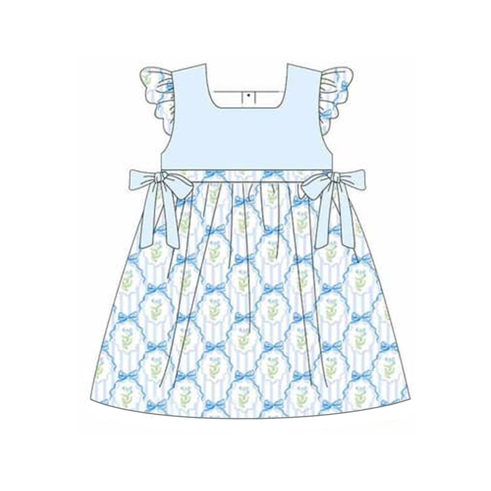 Presale GSD1525 Blue floral bow striped dress with flying sleeves 2024 10.26