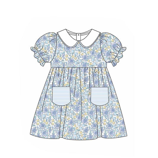 Presale GSD1526  Floral Stripe Pocket Short Sleeve Dress 2024 10.26