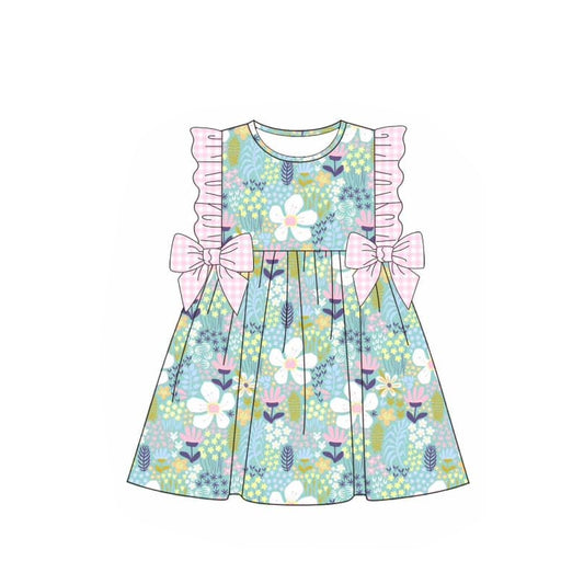 Presale GSD1528 Floral Pink Plaid Bowknot Sleeveless Dress 2024 10.26