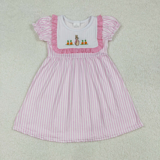 GSD1532  Carrot bunny lace pink striped short-sleeved dress