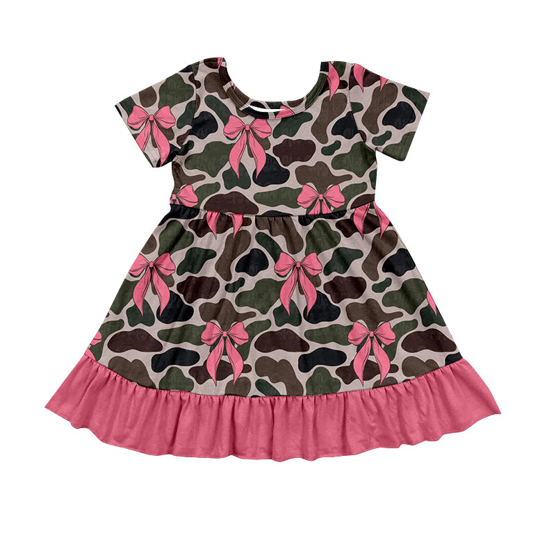 presale GSD1537 Camouflage Bow Pattern Rose Red Lace Short Sleeve Dress 2024 10.31