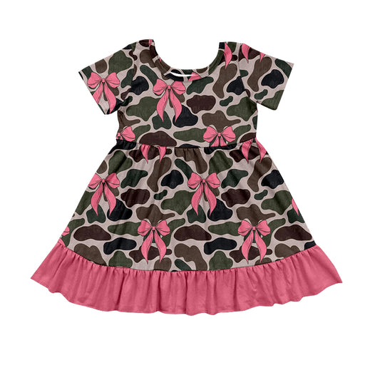 presale GSD1537 Camouflage Bow Pattern Rose Red Lace Short Sleeve Dress 2024 10.31