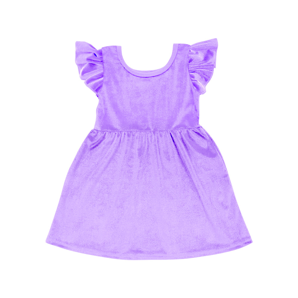 Presale GSD1543  Solid Purple Velvet Fly Sleeve Dress  2024 11.2