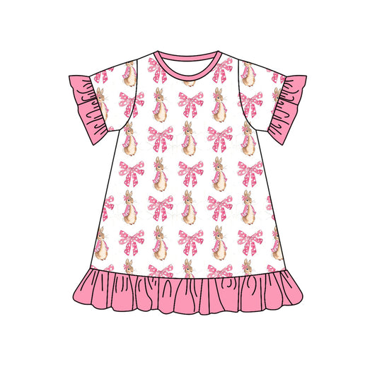 presale GSD1558 Easter bunny bow pattern pink lace white short-sleeved dress 2024 11.7