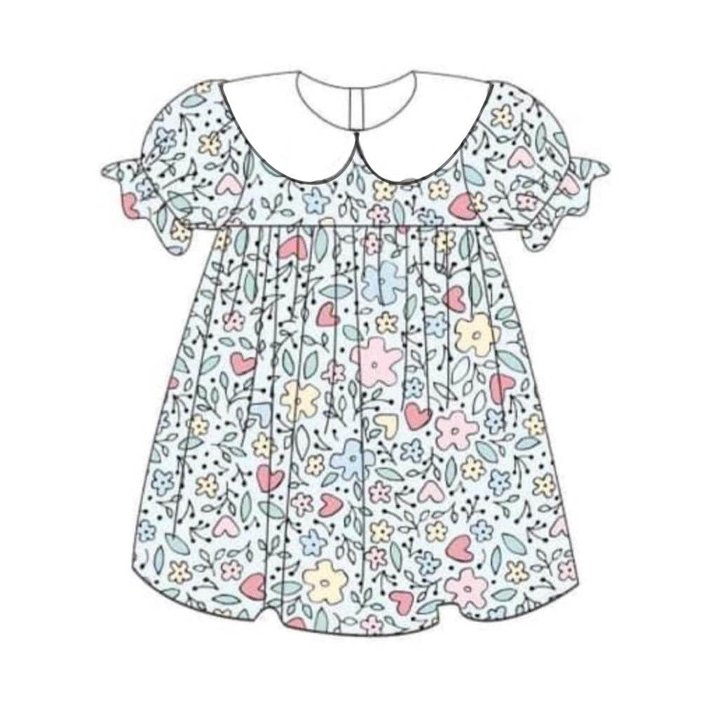 presale GSD1559 Blue short-sleeved dress with flower and leaf doll collar   2024 11.8