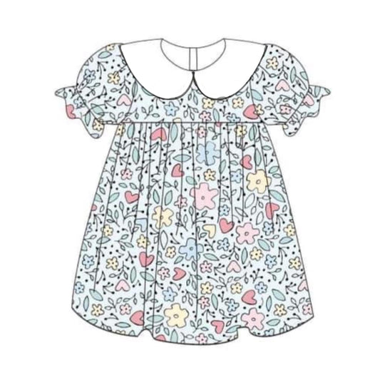 presale GSD1559 Blue short-sleeved dress with flower and leaf doll collar 2024 11.8