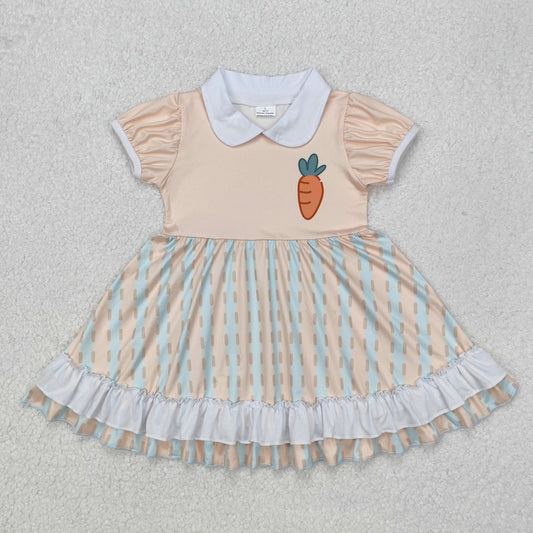 GSD1566 Easter Carrot Lace Doll Collar Striped Orange Short Sleeve Dress