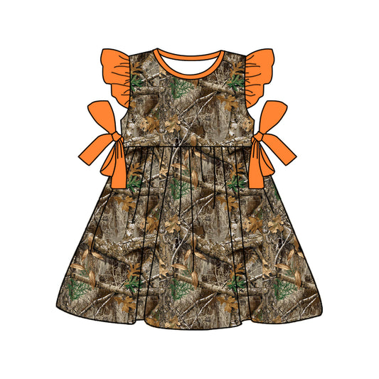 presale GSD1567 Branches and Leaves Camouflage Orange Lace Bowknot Flying Sleeves Dress  2024 11.9