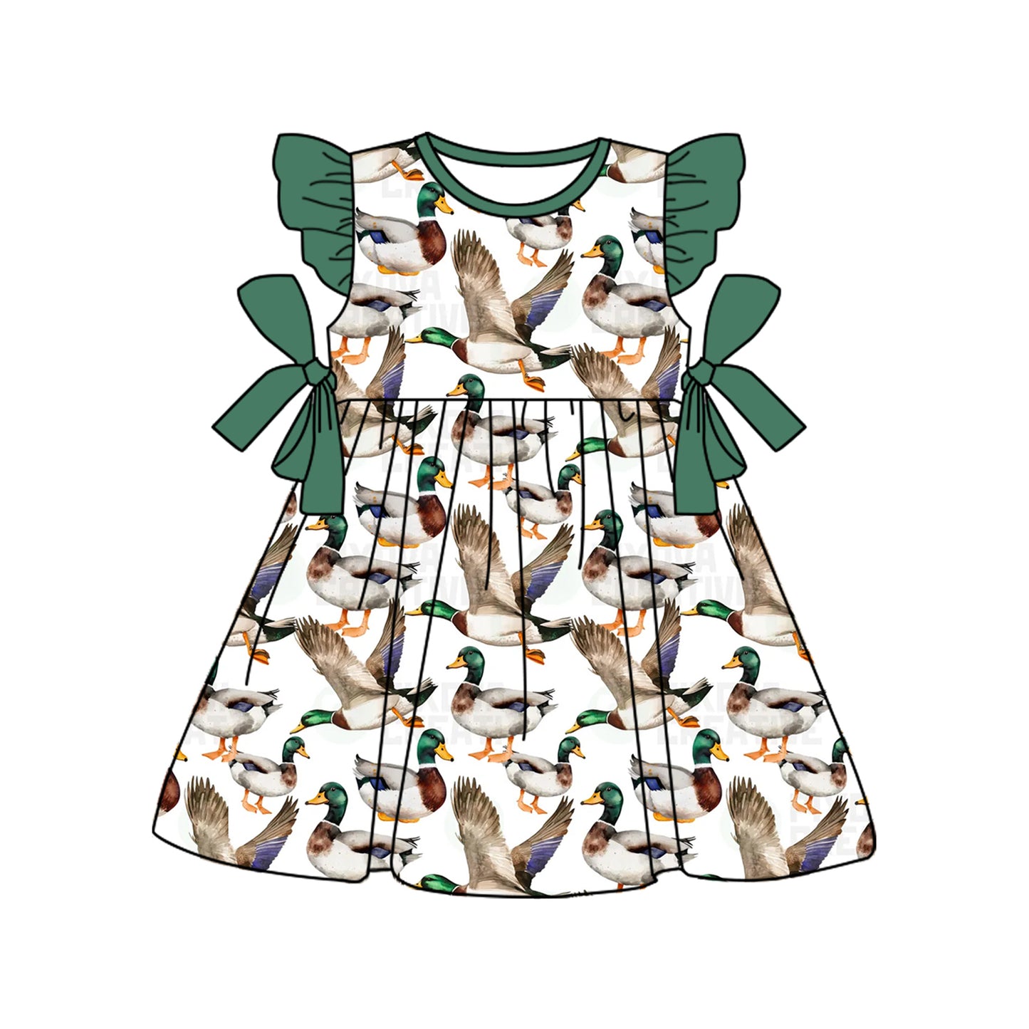 presale GSD1568 Duck Green Lace Bow White Fly Sleeve Dress  2024 11.9