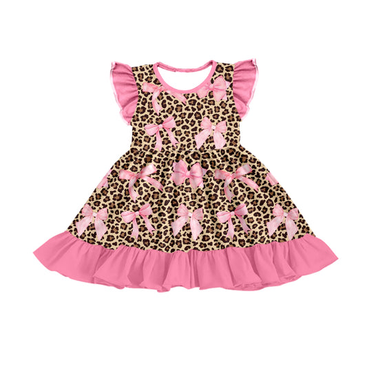 presale GSD1569 Bow pattern leopard print pink lace flying sleeve dress 2024 11.9