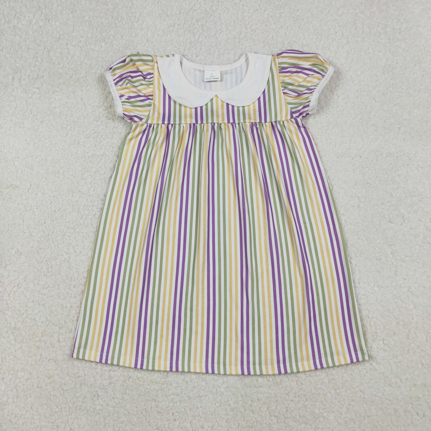 GSD1571  Baby Girls Mardigras Stripes Collar Knee Length Dresses D 911