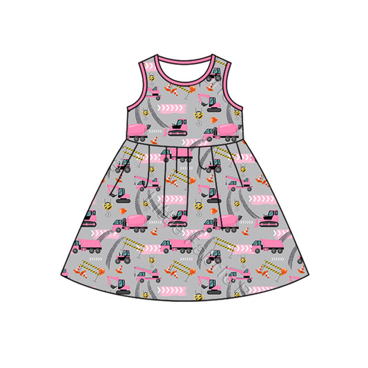 presale GSD1580  Construction truck pink and grey sleeveless dress  2024 11.13