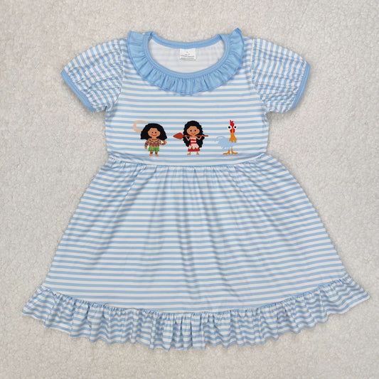 GSD1582 Cartoon Girl Chick Striped Blue Lace Short Sleeve Dress D 3.3