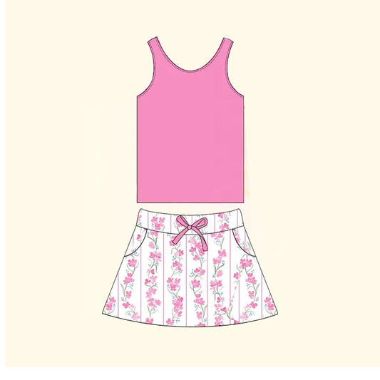 Presale GSD1597 Solid Pink Vest Flower Pants Skirt Set   2024 11.16