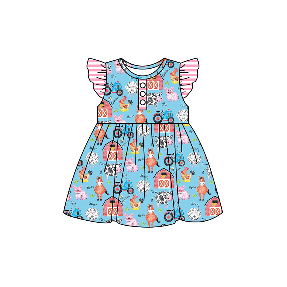 presale GSD1602 Farm Animals Red House Blue Fly Sleeve Dress  2024 11.18