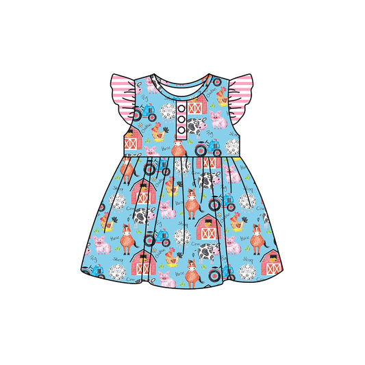 presale GSD1602 Farm Animals Red House Blue Fly Sleeve Dress  2024 11.18