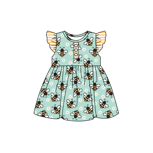 presale GSD1603  Flower Daisy Bee Teal Fly Sleeve Dress 2024 11.18