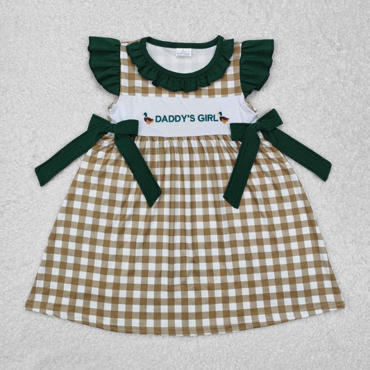 GSD1609 daddy's girl duck green lace butterfly plaid flying sleeve dress